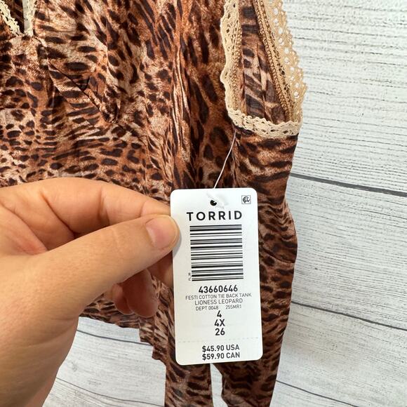 Torrid Festi Plus Size Brown Cotton Tie Back Leopard Sleeveless Top Size 4X - Picture 3 of 8